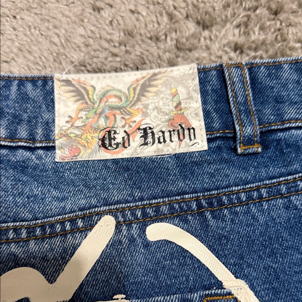 Ed Hardy Distressed Blue Jean Shorts - Picture 3 of 5